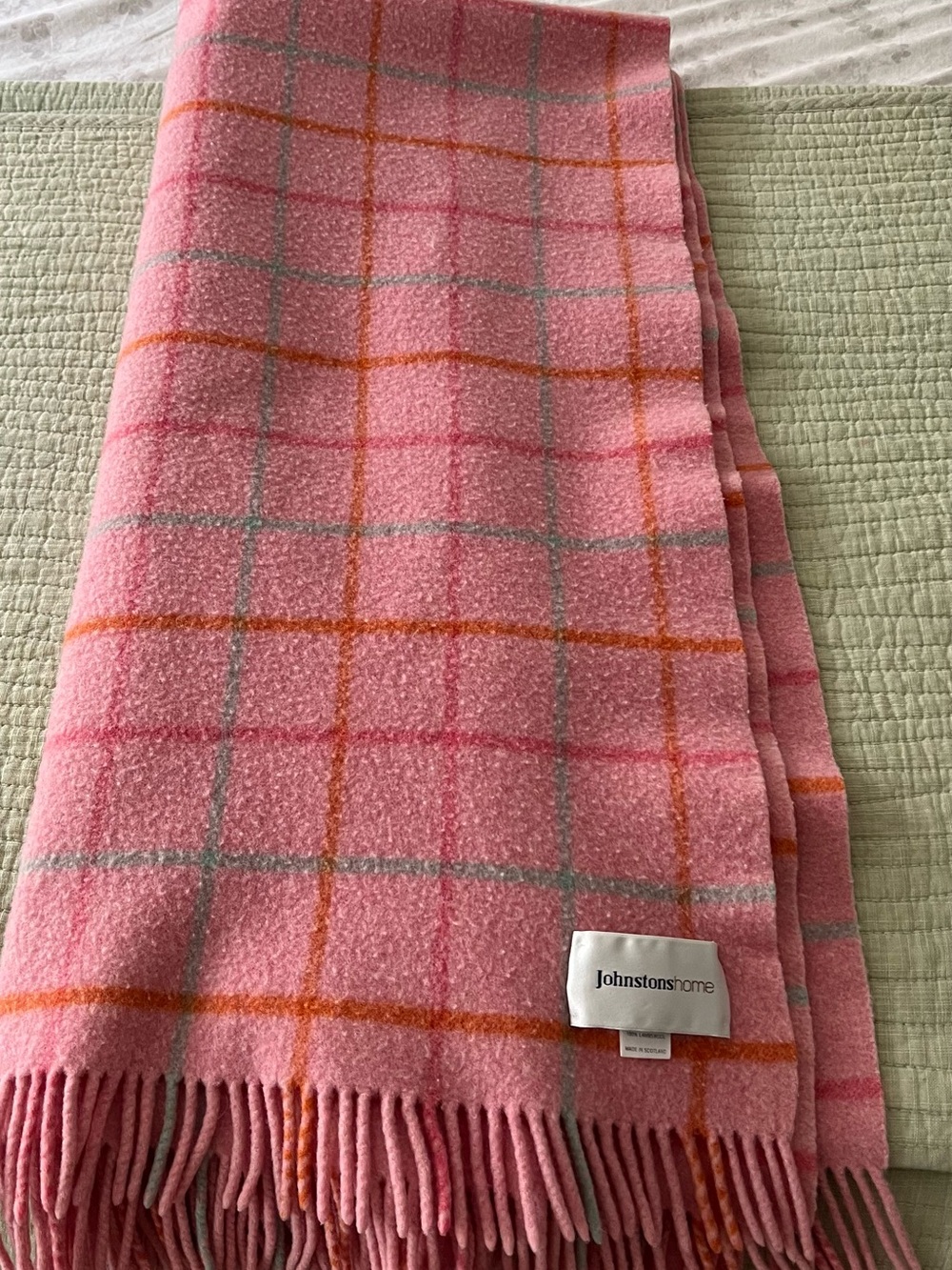 Pink Windowpane Wool Throw Blanket - Picture 2 of 5